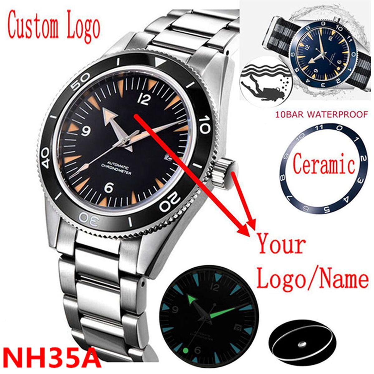 Luxury Watch Exchange - カスタムロゴ NH35 ムーブメント腕時計 10bars メンズ 41