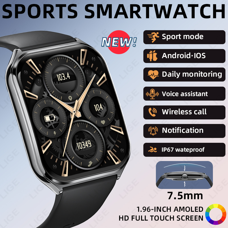 Luxury Watch Korea - 新型超薄型スマートウォッチ メンズ 1.96インチ AMOLED曲面ディスプレイ 常時表示機能付き BT通話