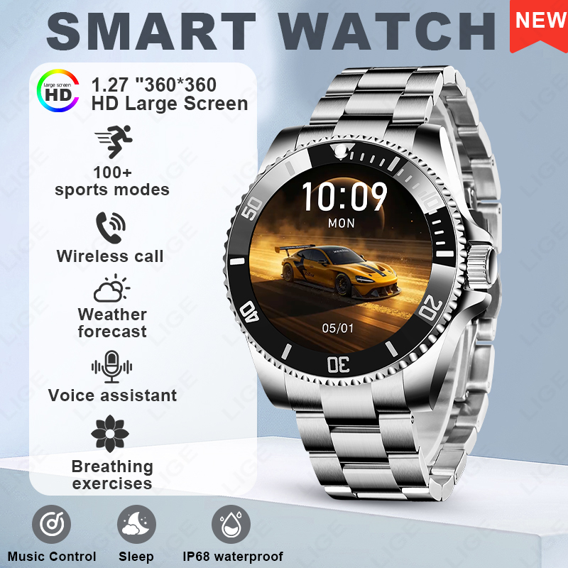 Luxury Watch Korea - LIGE スマートウォッチ高級スチール健康スポーツモニターメンズ腕時計 1.27 インチ HD スクリーン