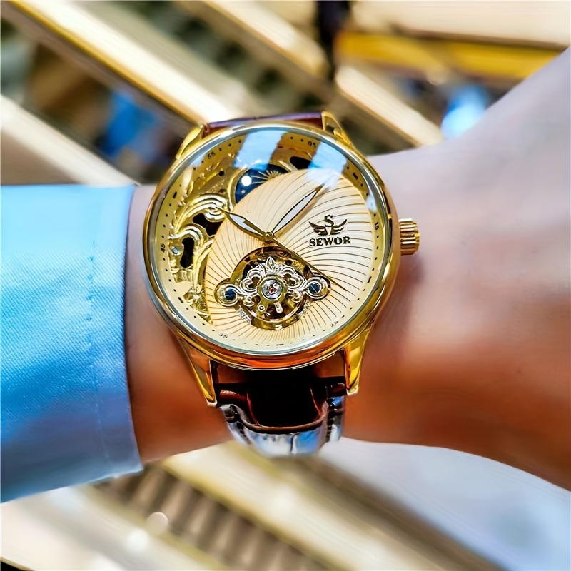 Luxury Watch Korea - 若い男性向けの人気のヨーロッパとアメリカのスタイルの腕時計、韓国版、高級、スタイリッシュなトゥールビヨンビジネス機械式時計、メンズ腕時計、軽量高級腕時計、彼への最高の贈り物、電池不要