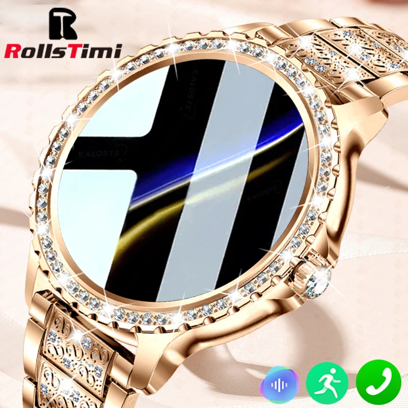 Luxury Watch Korea - ファッション高級ゴールド女性スマートウォッチ心拍数血中酸素睡眠モニタリングダイヤモンドブレスレット Bluetooth 通話スマートウォッチレディース