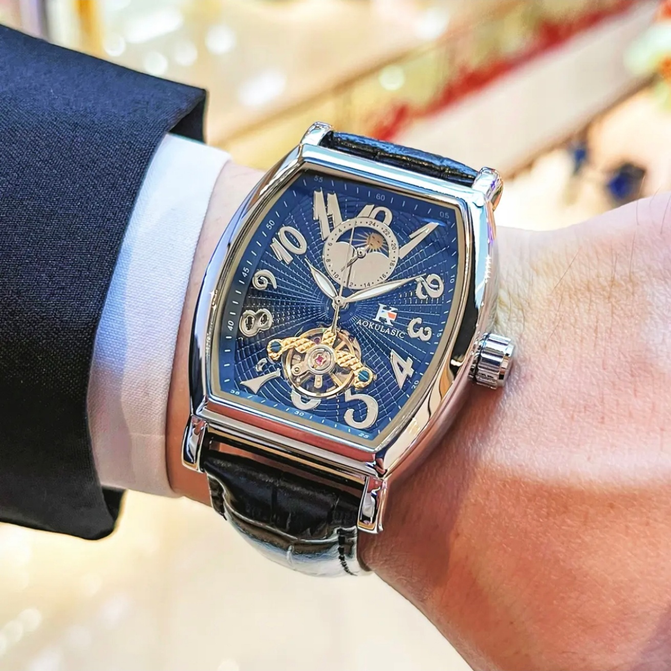 高級ビジネスバレル型メンズ機械式時計、自動巻き、スケルトンデ - Luxury Watch Korea のレビューと価格