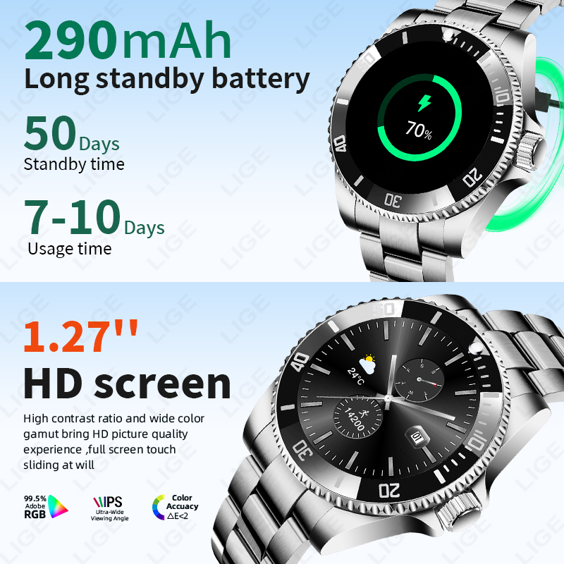 LIGE スマートウォッチ高級スチール健康スポーツモニターメ - Luxury Watch Korea のレビューと価格