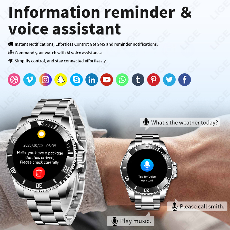 LIGE スマートウォッチ高級スチール健康スポーツモニターメ - Luxury Watch Korea のレビューと価格
