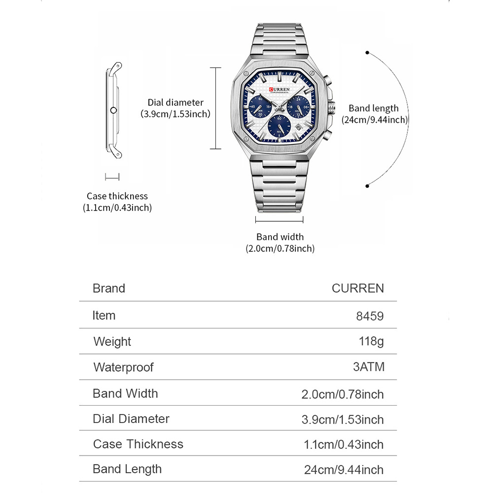 CURREN 高級スクエアクロノ腕時計男性用クラシックデザイ - Luxury Watch With Bracelet のレビューと価格
