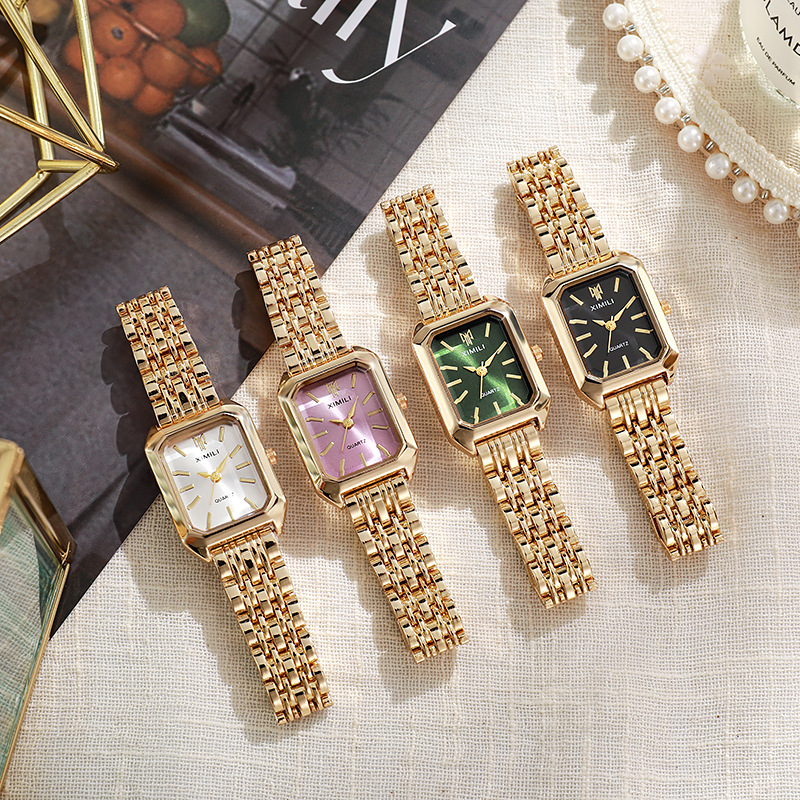 女性と女の子のための長方形のスチールバンドクォーツ時計、女性 - Luxury Watch Deals のレビューと価格